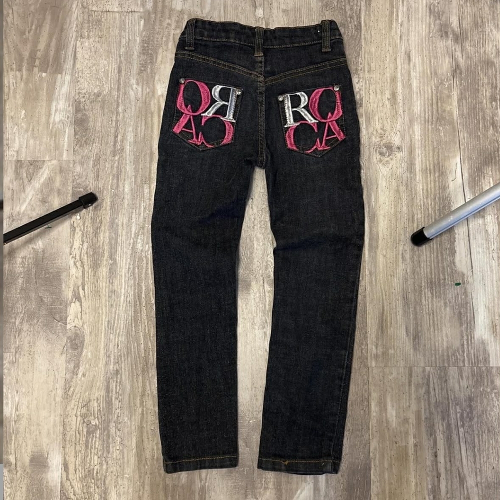 Rocawear Black Skinny Jeans with Pink & White Back Embroidery Toddler 4